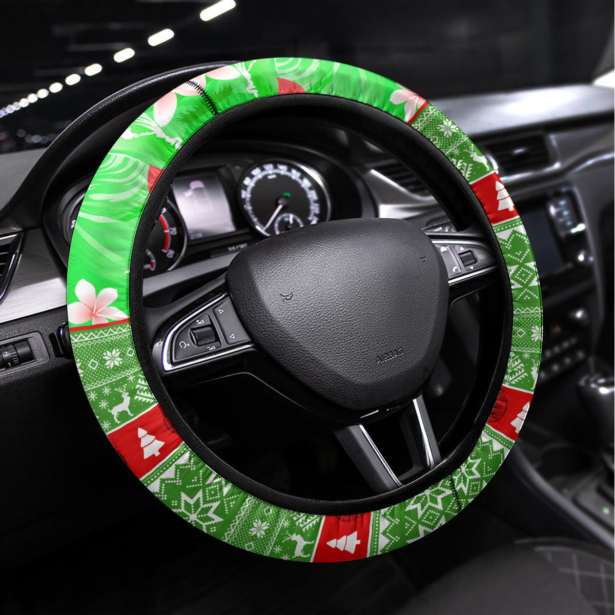 Hawaii Christmas Steering Wheel Cover Mele Kalikimaka Hawaiian Santa Tropical Vibes - Wonder Print Shop