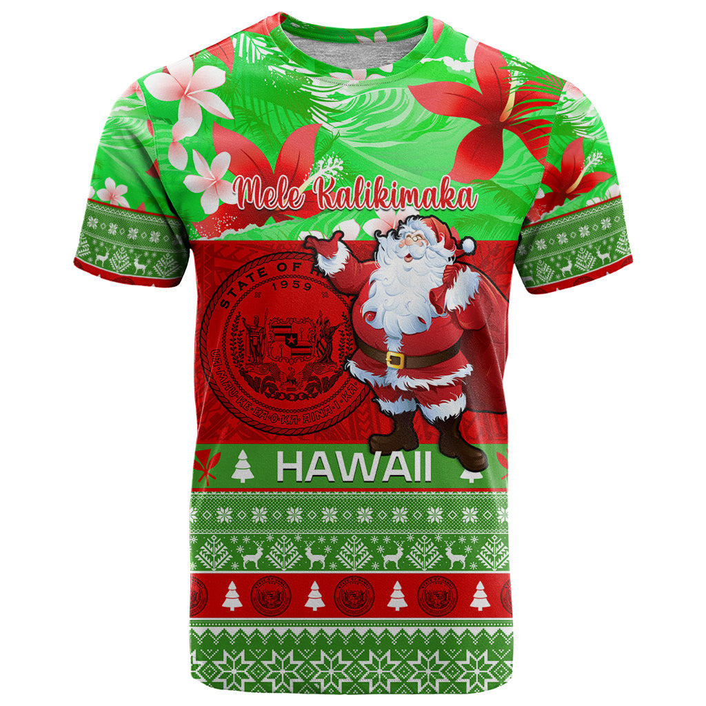Personalised Hawaii Christmas T Shirt Mele Kalikimaka Hawaiian Santa Tropical Vibes - Wonder Print Shop