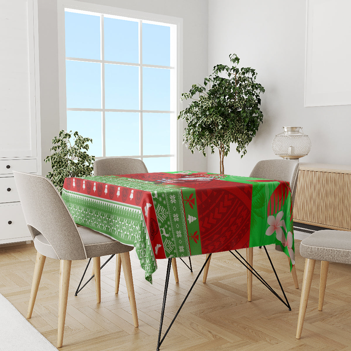 Personalised Hawaii Christmas Tablecloth Mele Kalikimaka Hawaiian Santa Tropical Vibes - Wonder Print Shop