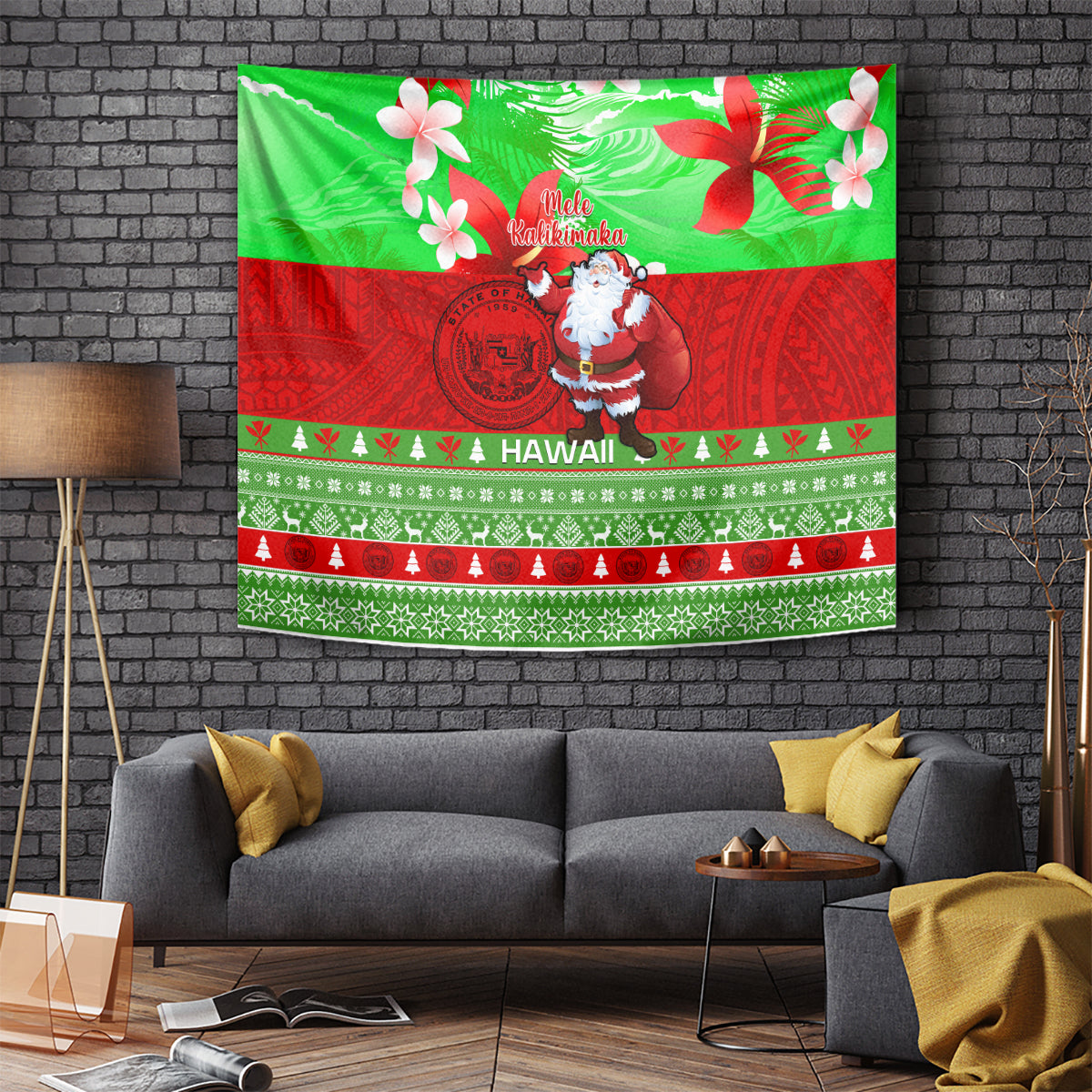 Personalised Hawaii Christmas Tapestry Mele Kalikimaka Hawaiian Santa Tropical Vibes - Wonder Print Shop