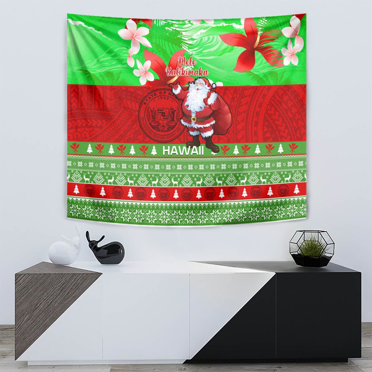 Personalised Hawaii Christmas Tapestry Mele Kalikimaka Hawaiian Santa Tropical Vibes - Wonder Print Shop