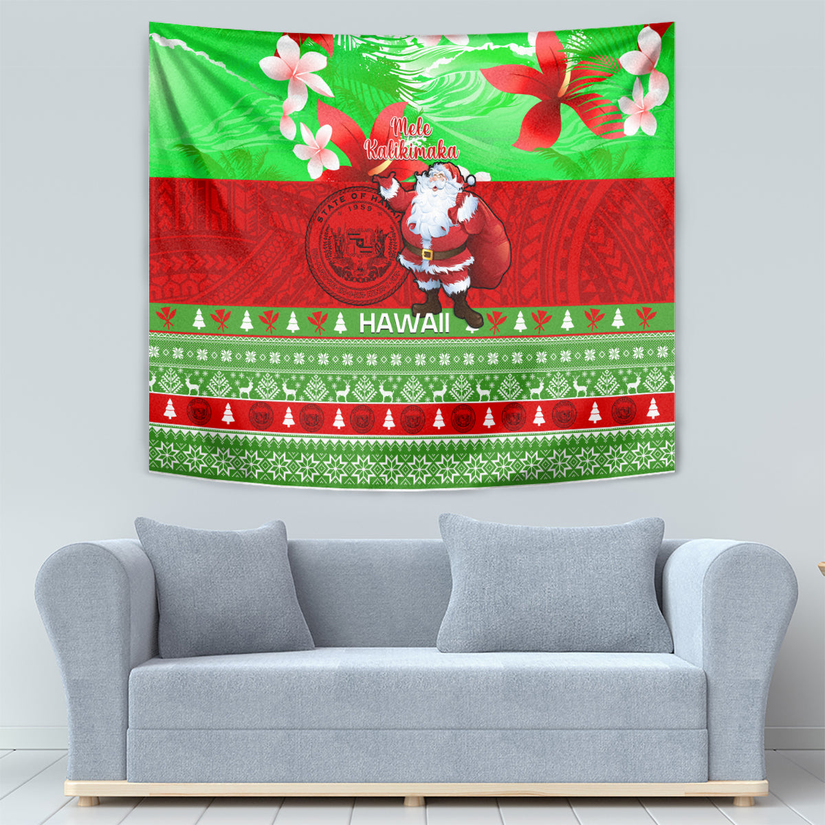Personalised Hawaii Christmas Tapestry Mele Kalikimaka Hawaiian Santa Tropical Vibes - Wonder Print Shop
