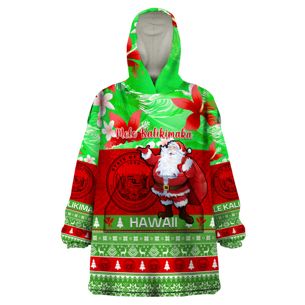 Personalised Hawaii Christmas Wearable Blanket Hoodie Mele Kalikimaka Hawaiian Santa Tropical Vibes - Wonder Print Shop