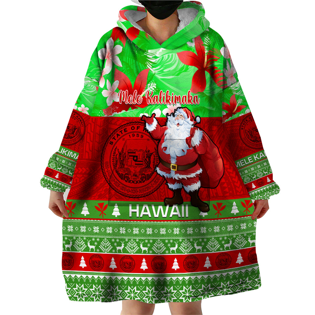 Personalised Hawaii Christmas Wearable Blanket Hoodie Mele Kalikimaka Hawaiian Santa Tropical Vibes - Wonder Print Shop