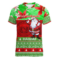 Personalised Hawaii Christmas Women V Neck T Shirt Mele Kalikimaka Hawaiian Santa Tropical Vibes - Wonder Print Shop