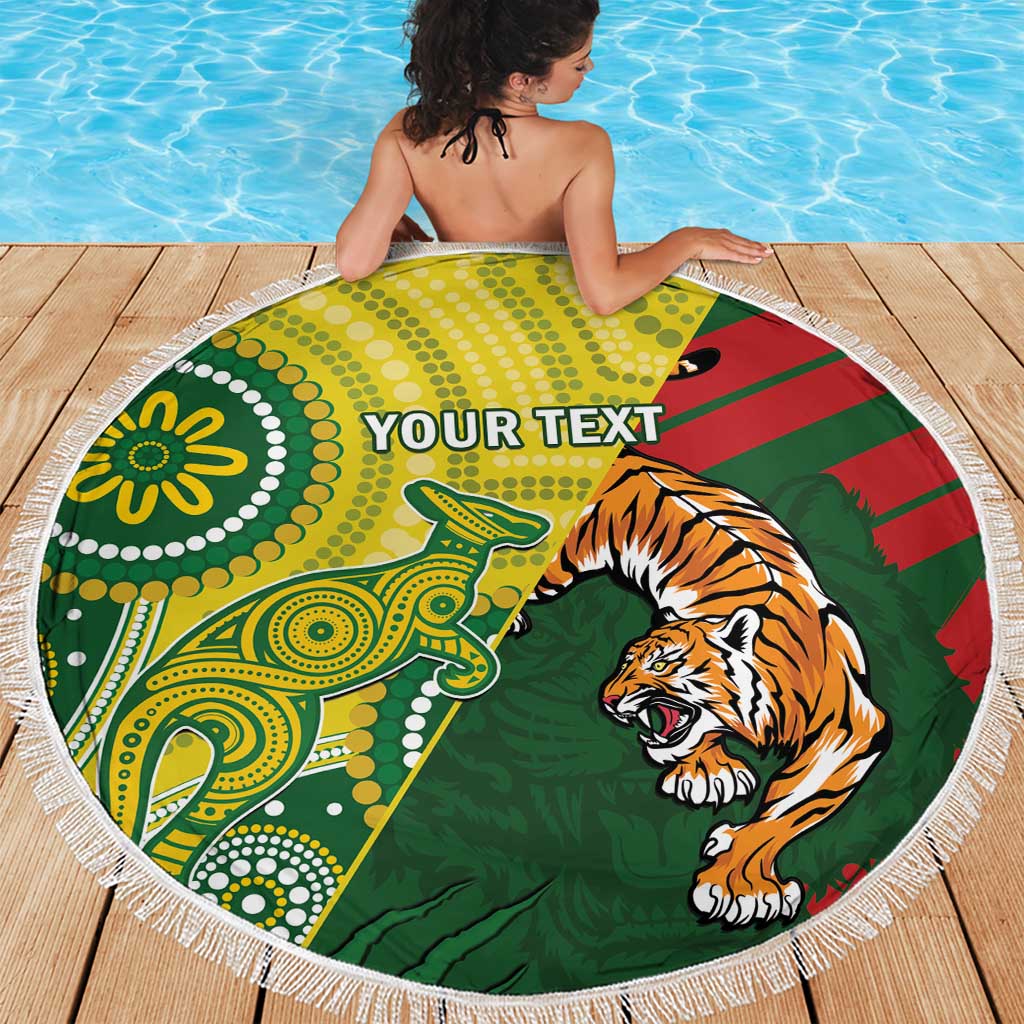 Custom Bangladesh And Australia Cricket Beach Blanket Kangaroo Tiger Together - Wonder Print Shop