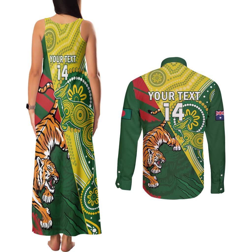 Custom Bangladesh And Australia Cricket Couples Matching Tank Maxi Dress and Long Sleeve Button Shirt Kangaroo Tiger Together - Wonder Print Shop