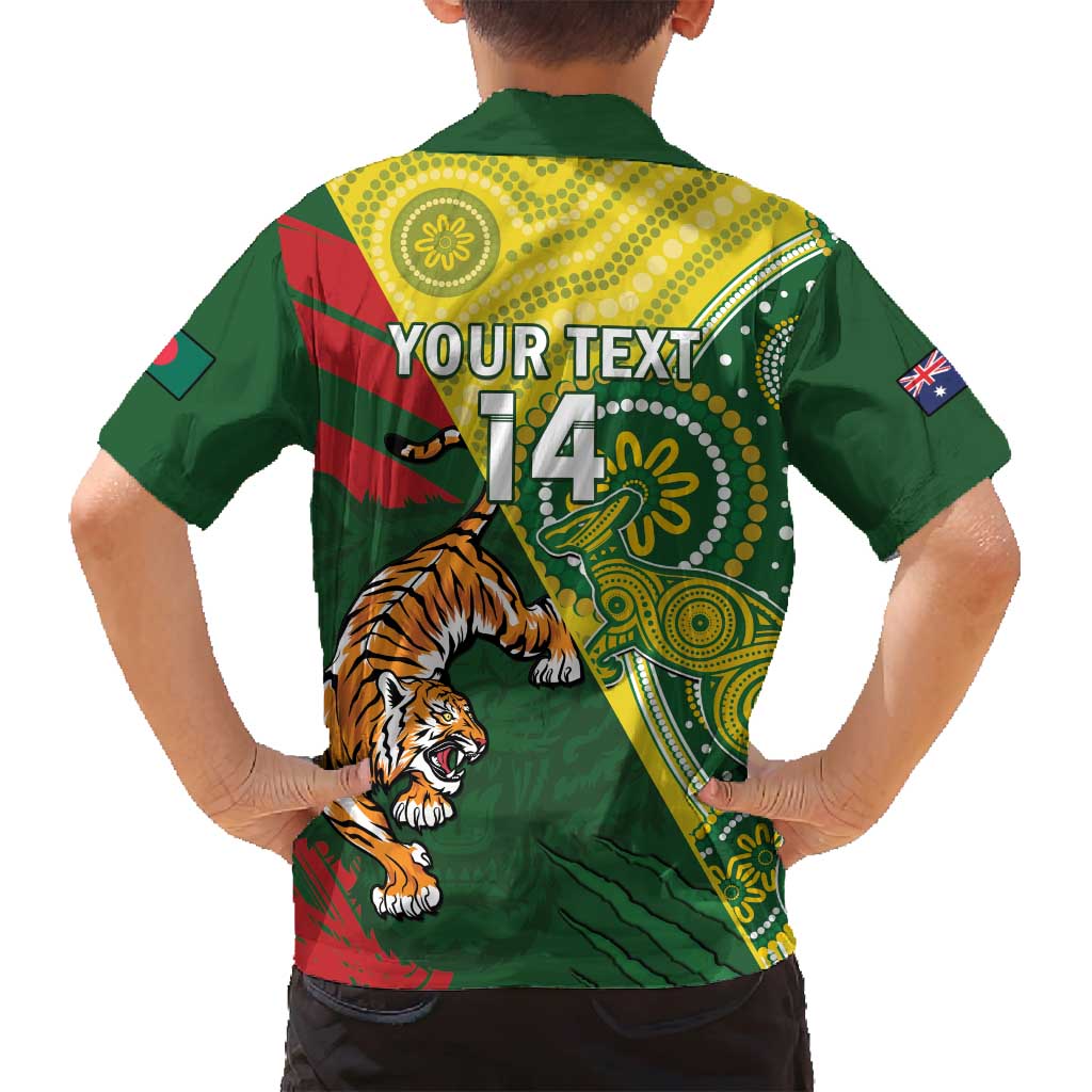 Custom Bangladesh And Australia Cricket Family Matching Puletasi and Hawaiian Shirt Kangaroo Tiger Together - Wonder Print Shop