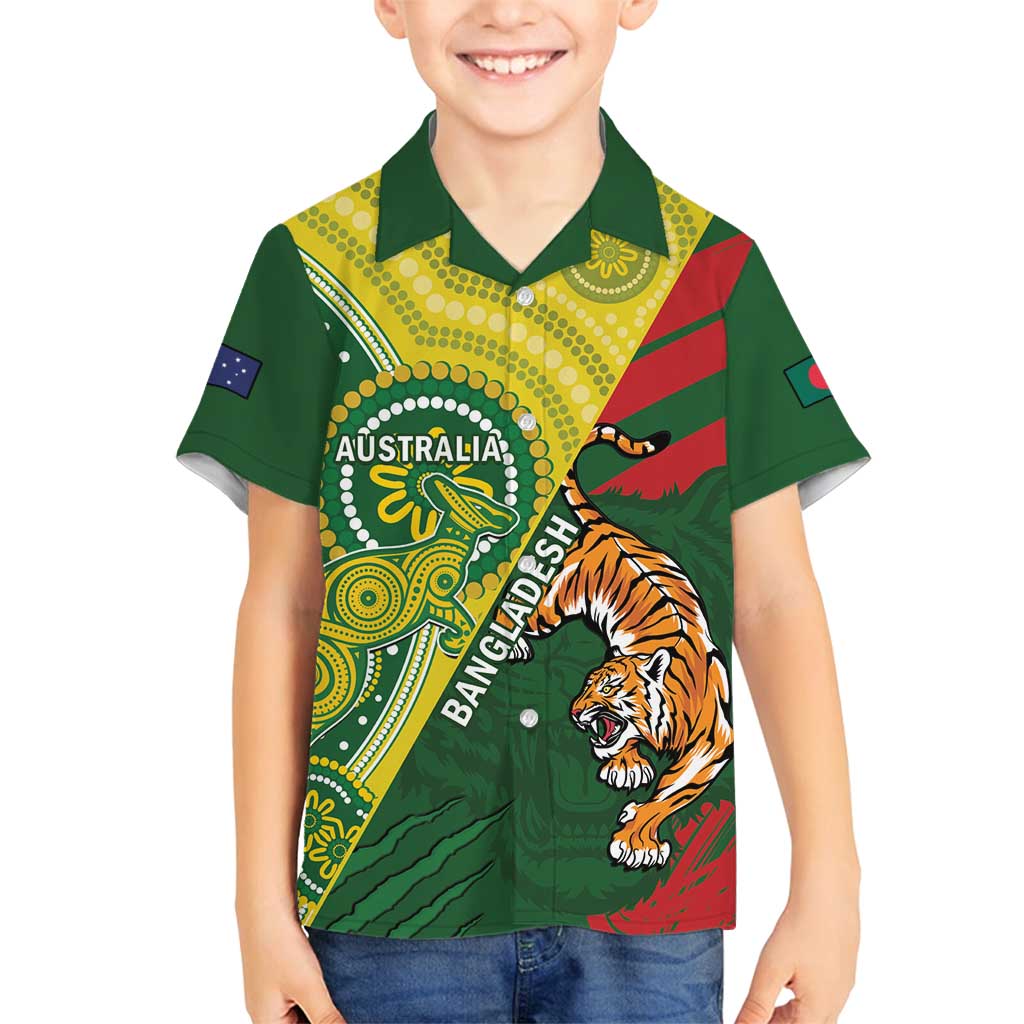Custom Bangladesh And Australia Cricket Family Matching Puletasi and Hawaiian Shirt Kangaroo Tiger Together - Wonder Print Shop