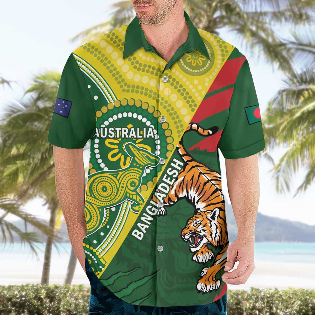 Custom Bangladesh And Australia Cricket Hawaiian Shirt Kangaroo Tiger Together - Wonder Print Shop
