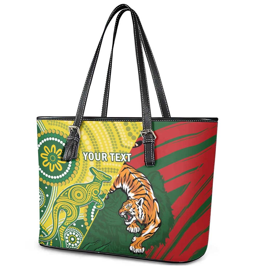 Custom Bangladesh And Australia Cricket Leather Tote Bag Kangaroo Tiger Together - Wonder Print Shop