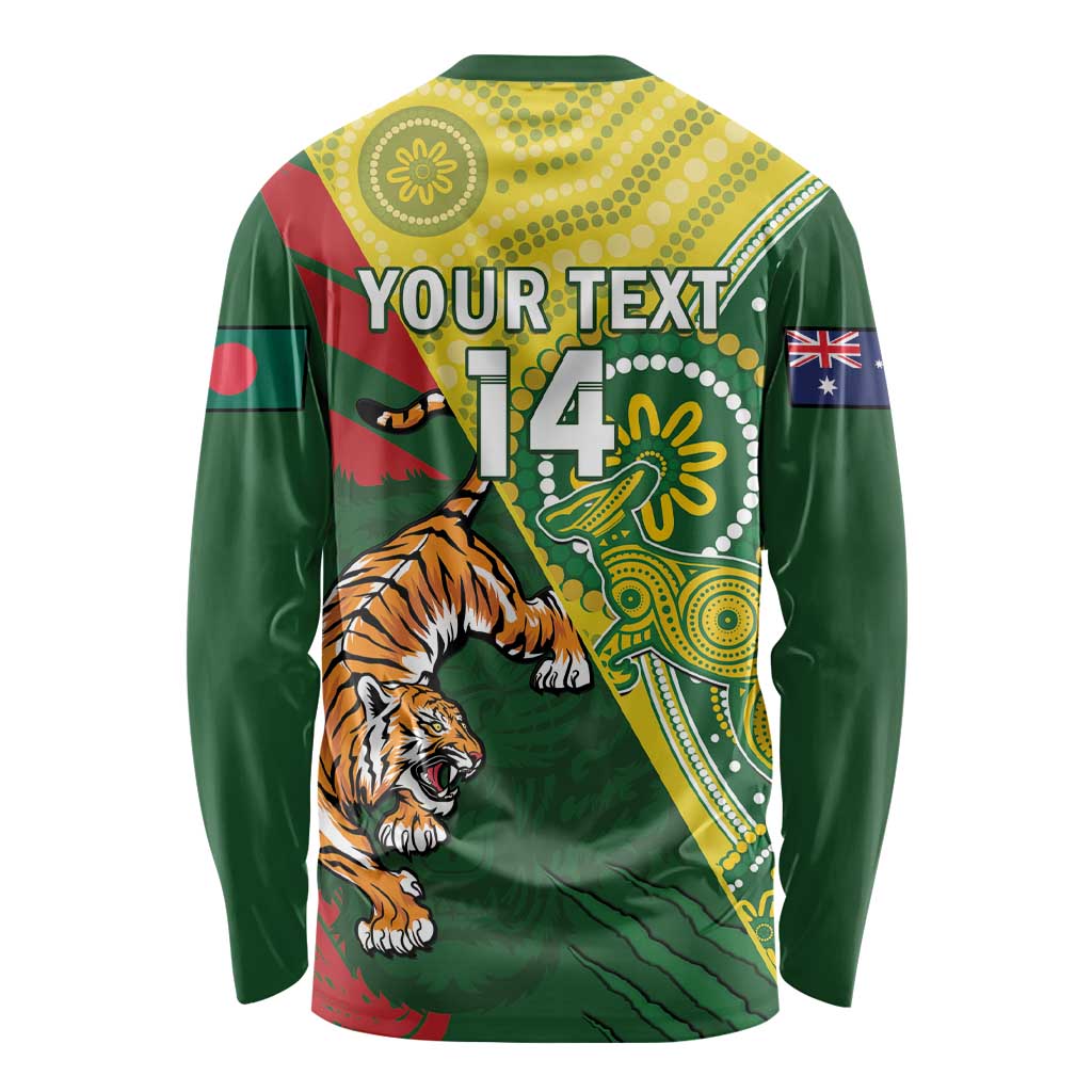 Custom Bangladesh And Australia Cricket Long Sleeve Shirt Kangaroo Tiger Together - Wonder Print Shop