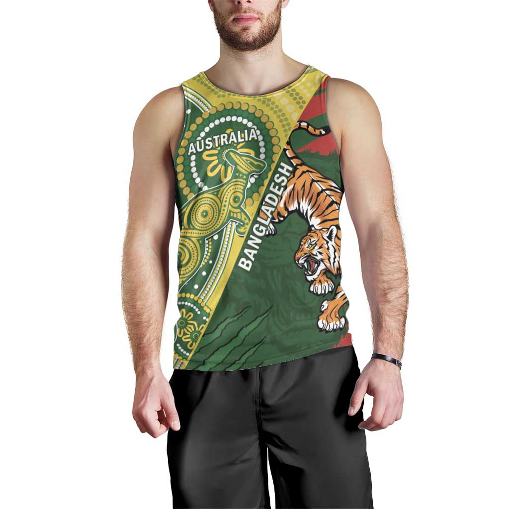 Custom Bangladesh And Australia Cricket Men Tank Top Kangaroo Tiger Together - Wonder Print Shop