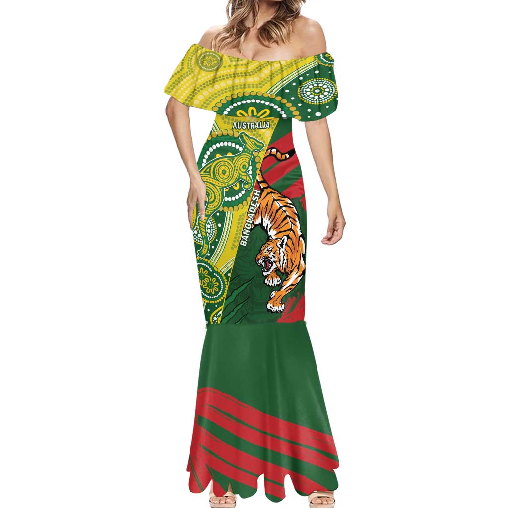 Custom Bangladesh And Australia Cricket Mermaid Dress Kangaroo Tiger Together - Wonder Print Shop