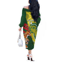 Custom Bangladesh And Australia Cricket Off The Shoulder Long Sleeve Dress Kangaroo Tiger Together - Wonder Print Shop