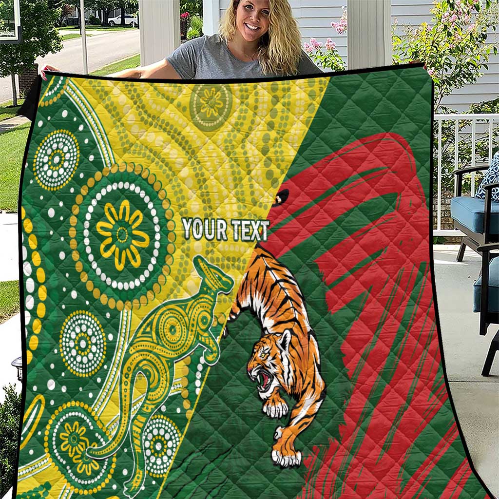 Custom Bangladesh And Australia Cricket Quilt Kangaroo Tiger Together - Wonder Print Shop