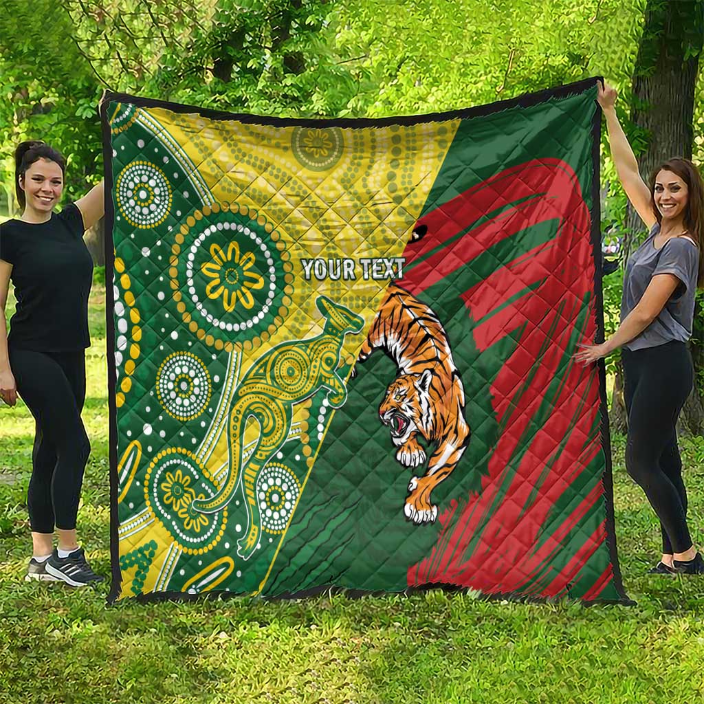 Custom Bangladesh And Australia Cricket Quilt Kangaroo Tiger Together - Wonder Print Shop