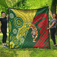 Custom Bangladesh And Australia Cricket Quilt Kangaroo Tiger Together - Wonder Print Shop