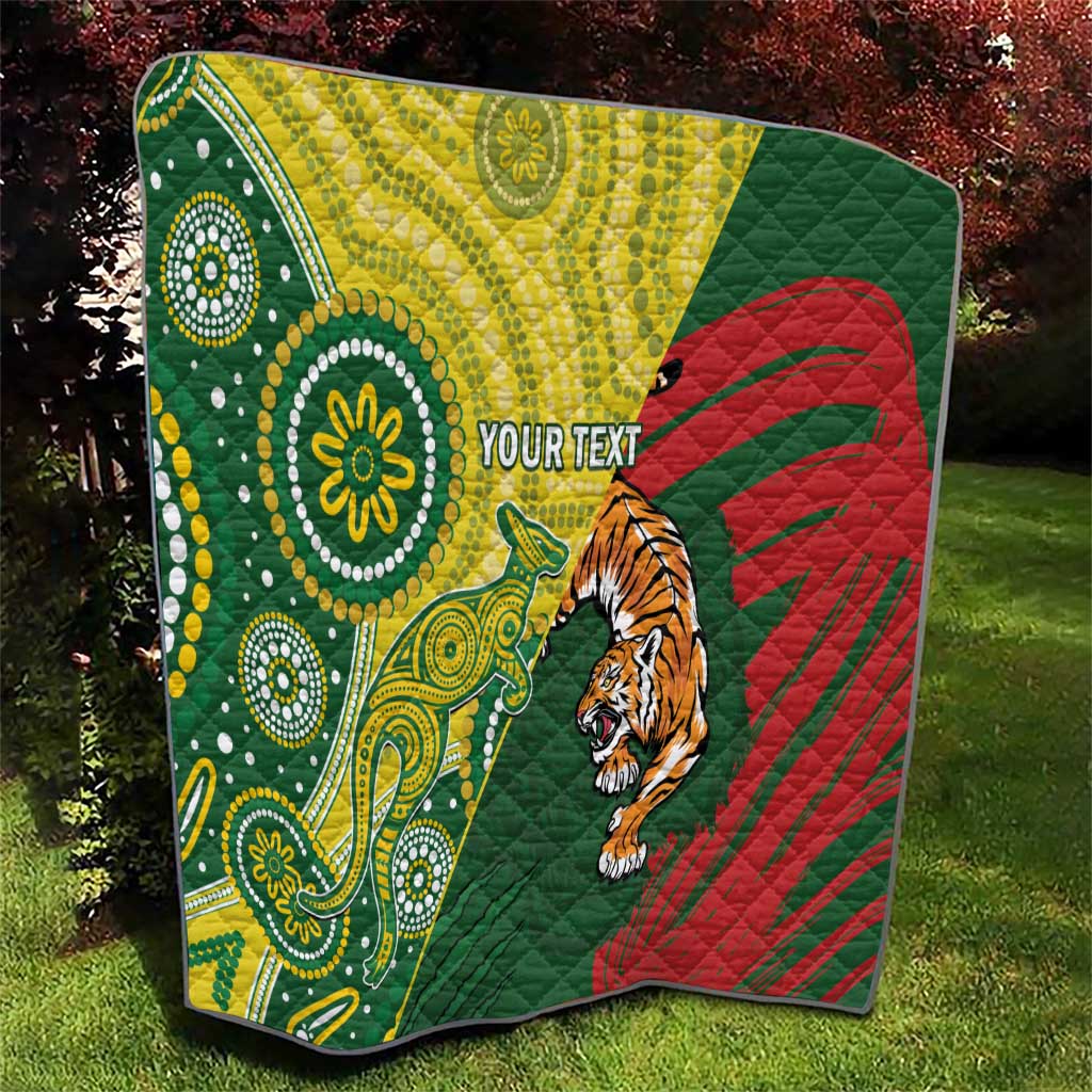 Custom Bangladesh And Australia Cricket Quilt Kangaroo Tiger Together - Wonder Print Shop