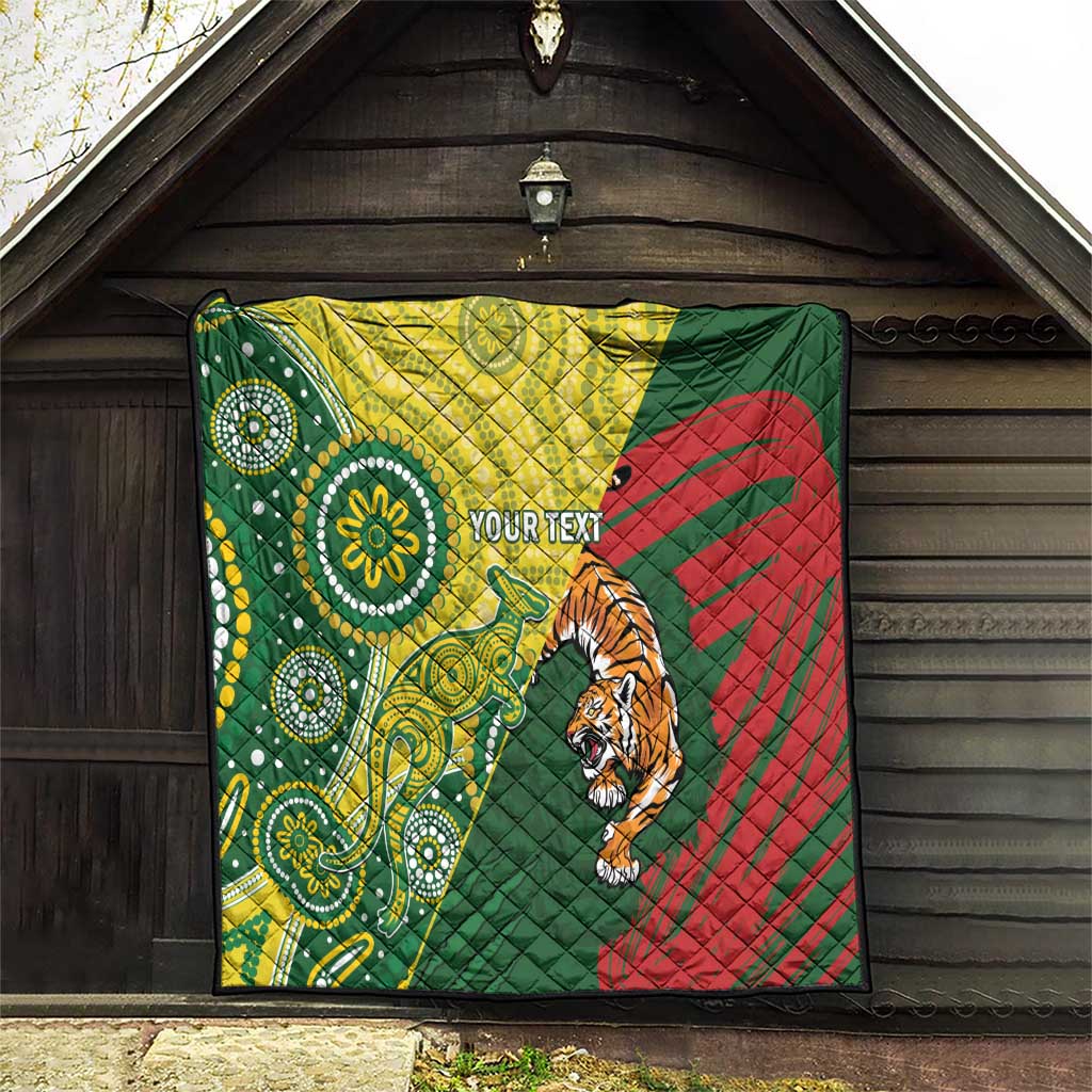 Custom Bangladesh And Australia Cricket Quilt Kangaroo Tiger Together - Wonder Print Shop