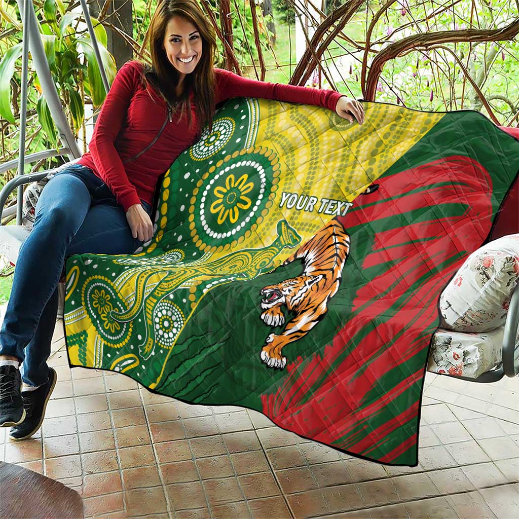 Custom Bangladesh And Australia Cricket Quilt Kangaroo Tiger Together - Wonder Print Shop