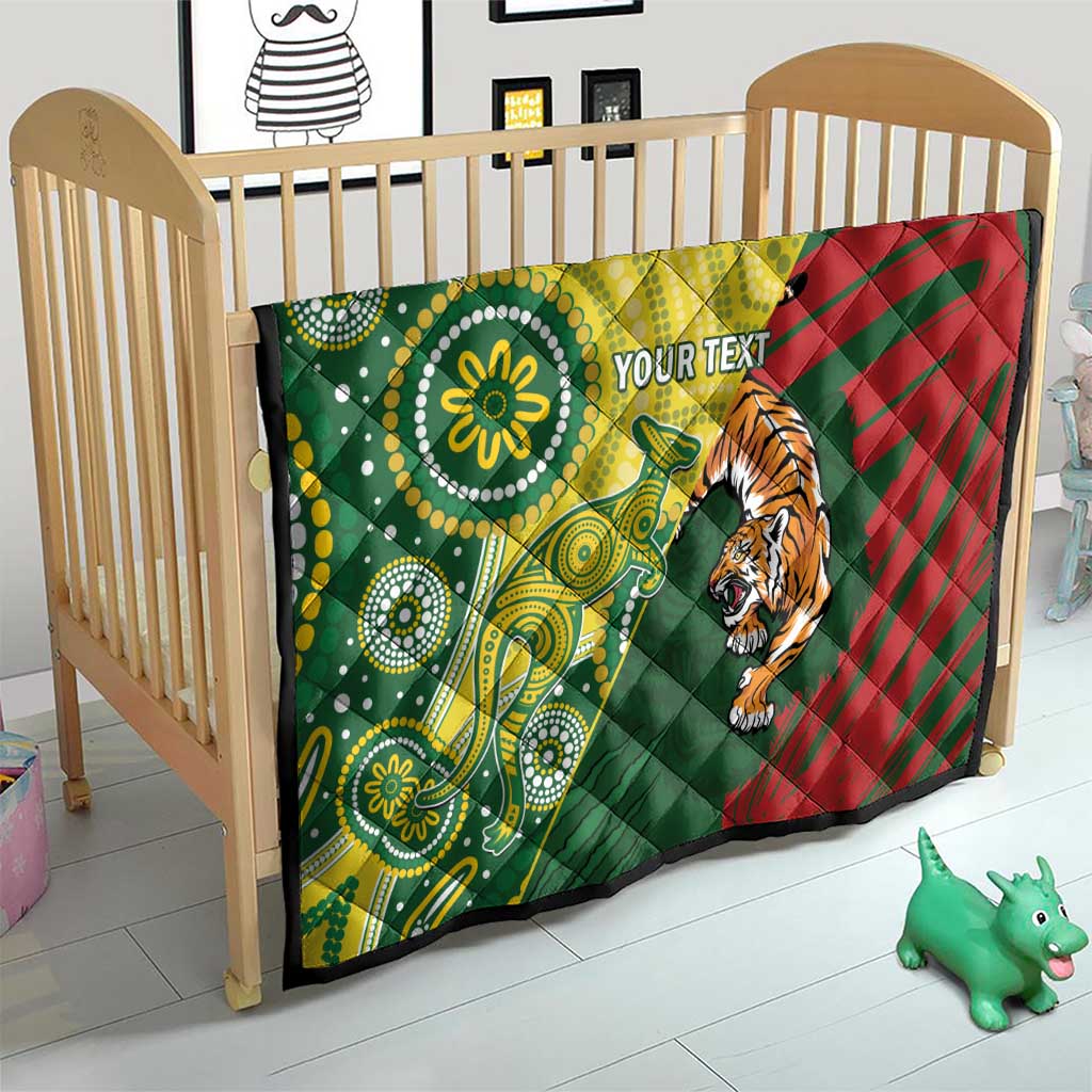 Custom Bangladesh And Australia Cricket Quilt Kangaroo Tiger Together - Wonder Print Shop