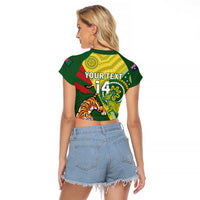 Custom Bangladesh And Australia Cricket Raglan Cropped T Shirt Kangaroo Tiger Together - Wonder Print Shop