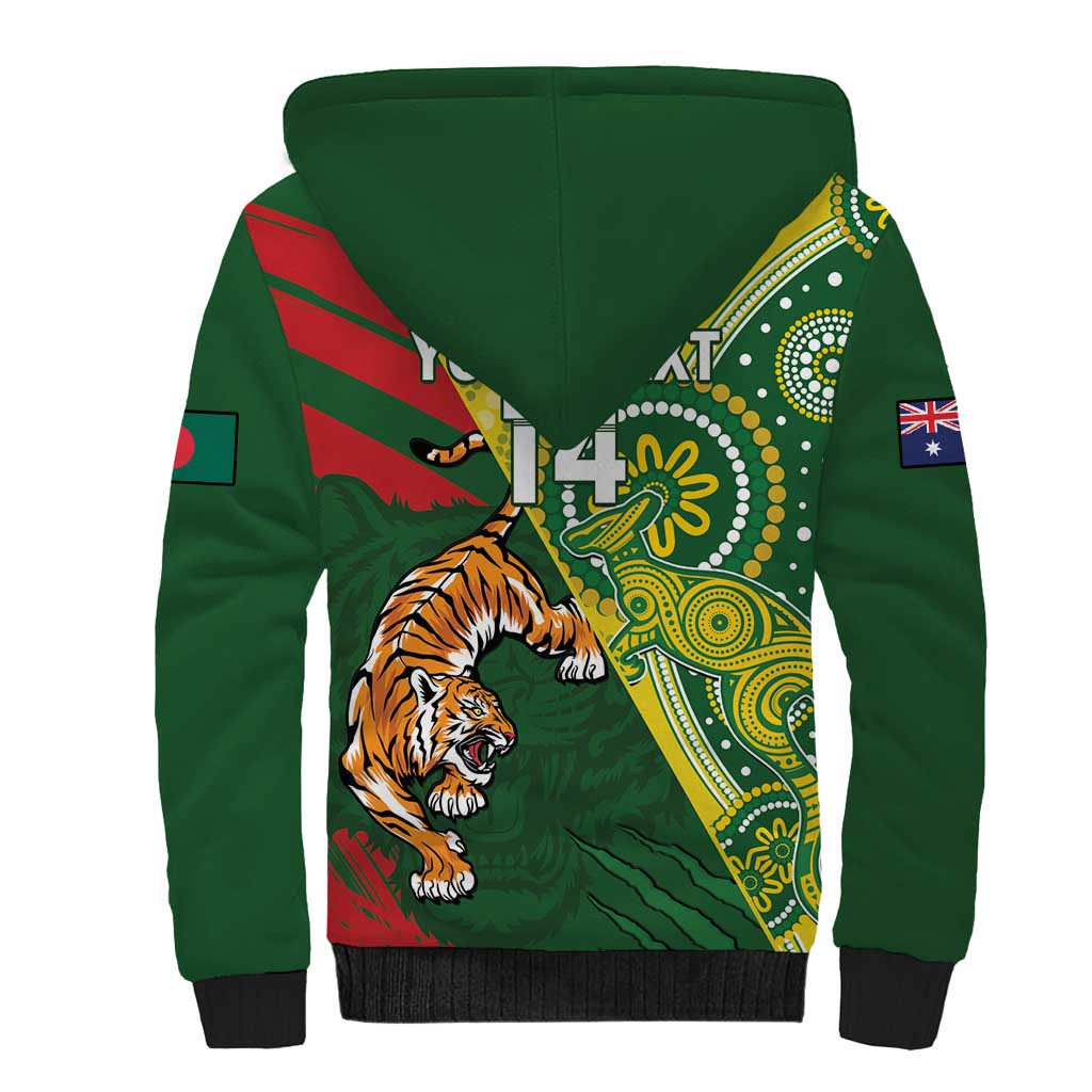 Custom Bangladesh And Australia Cricket Sherpa Hoodie Kangaroo Tiger Together - Wonder Print Shop