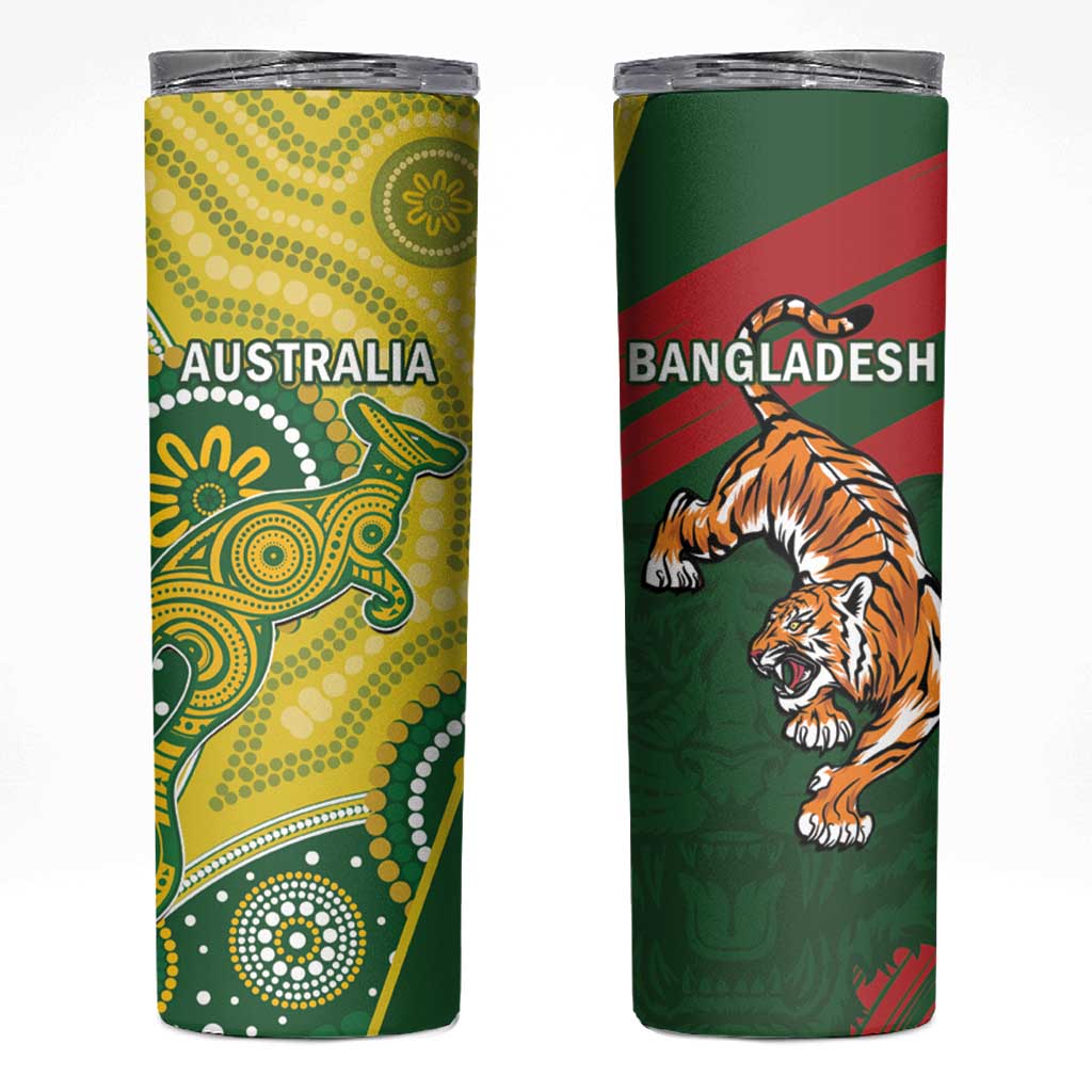 Bangladesh And Australia Cricket Skinny Tumbler Kangaroo Tiger Together - Wonder Print Shop