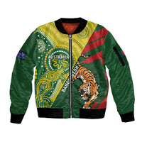 Custom Bangladesh And Australia Cricket Sleeve Zip Bomber Jacket Kangaroo Tiger Together - Wonder Print Shop