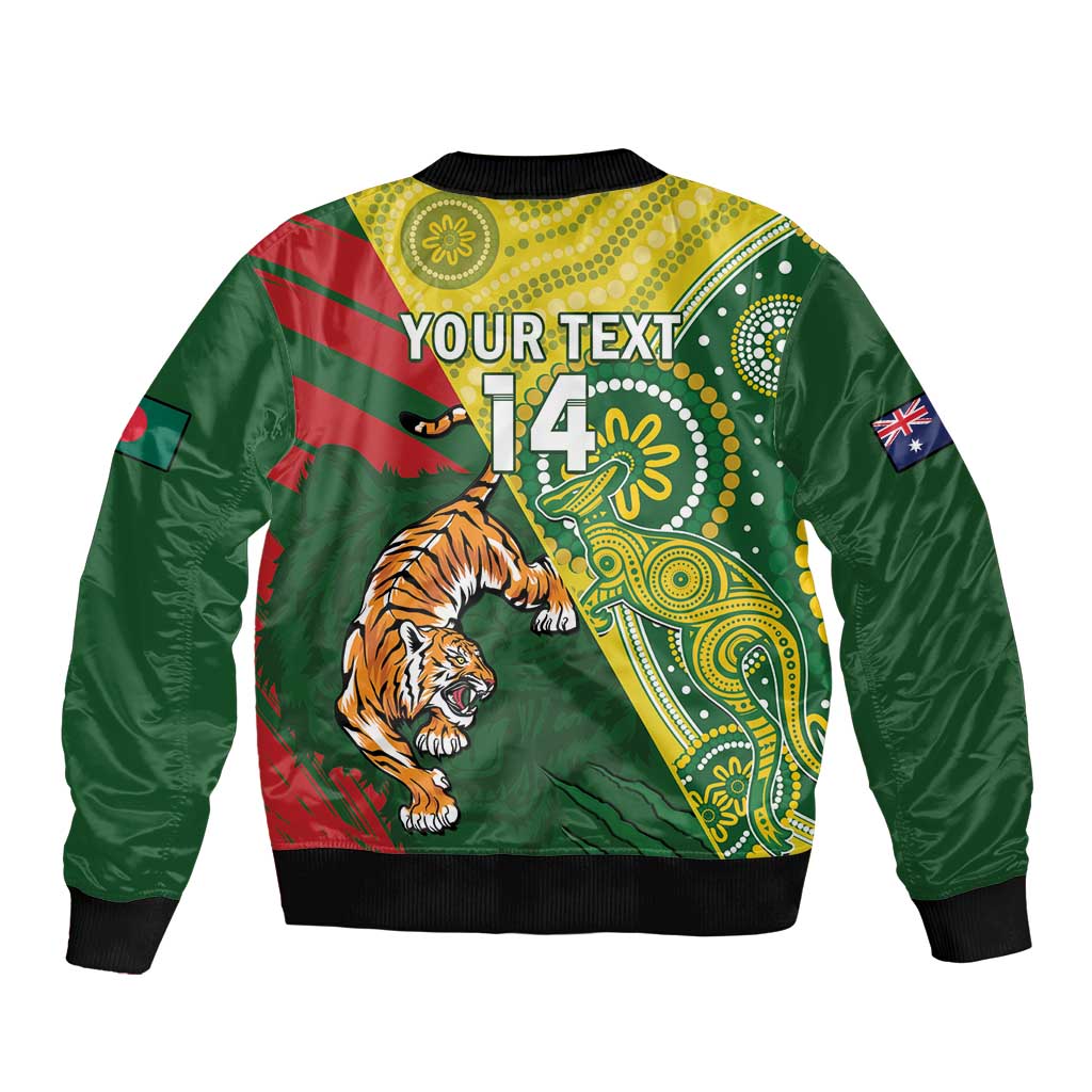 Custom Bangladesh And Australia Cricket Sleeve Zip Bomber Jacket Kangaroo Tiger Together - Wonder Print Shop