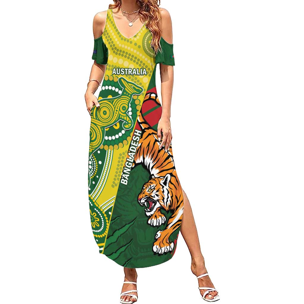 Custom Bangladesh And Australia Cricket Summer Maxi Dress Kangaroo Tiger Together - Wonder Print Shop