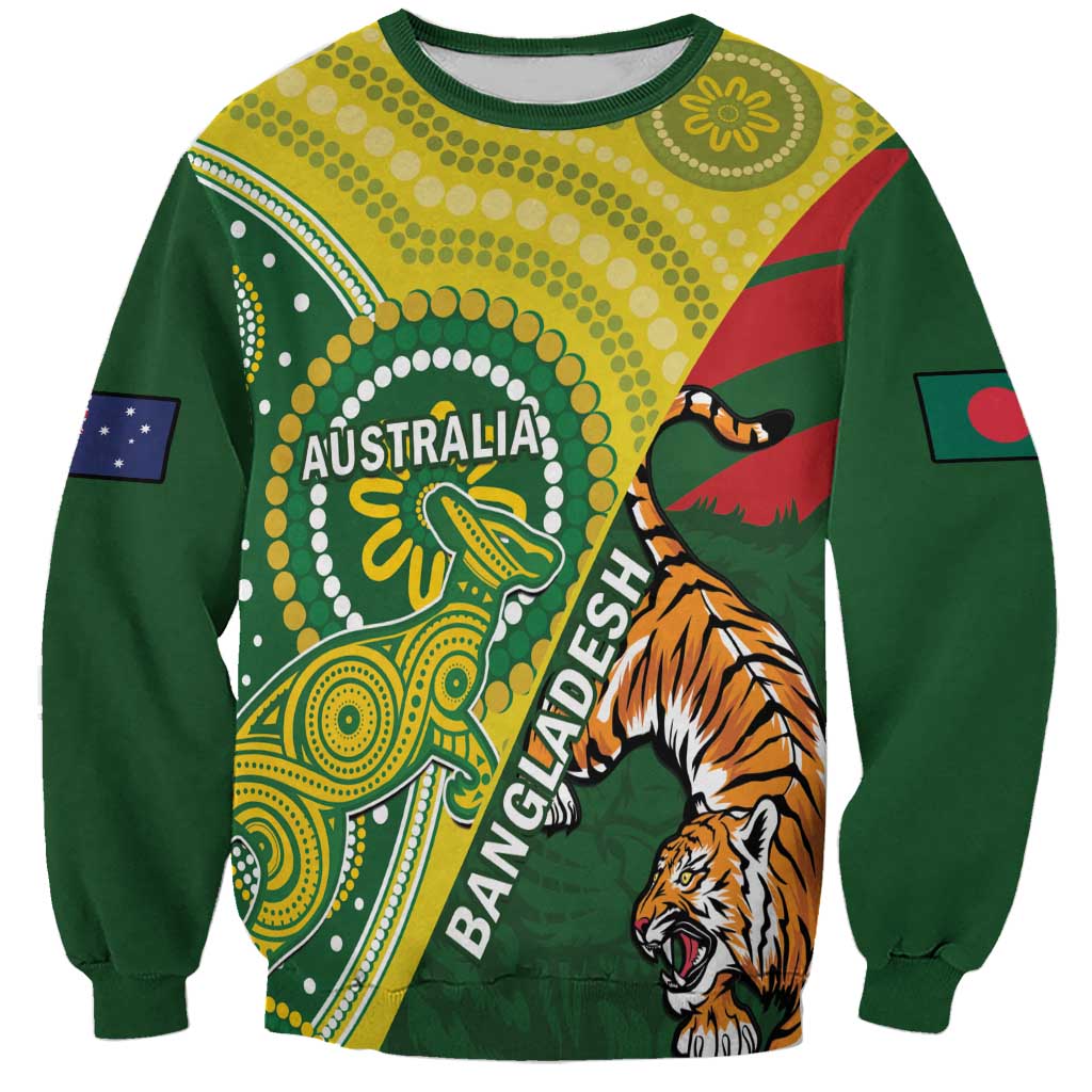 Custom Bangladesh And Australia Cricket Sweatshirt Kangaroo Tiger Together - Wonder Print Shop