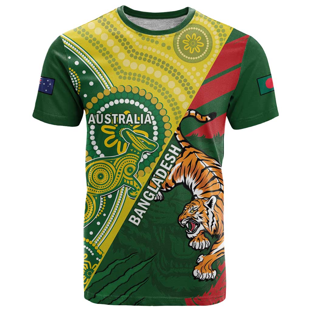 Custom Bangladesh And Australia Cricket T Shirt Kangaroo Tiger Together - Wonder Print Shop