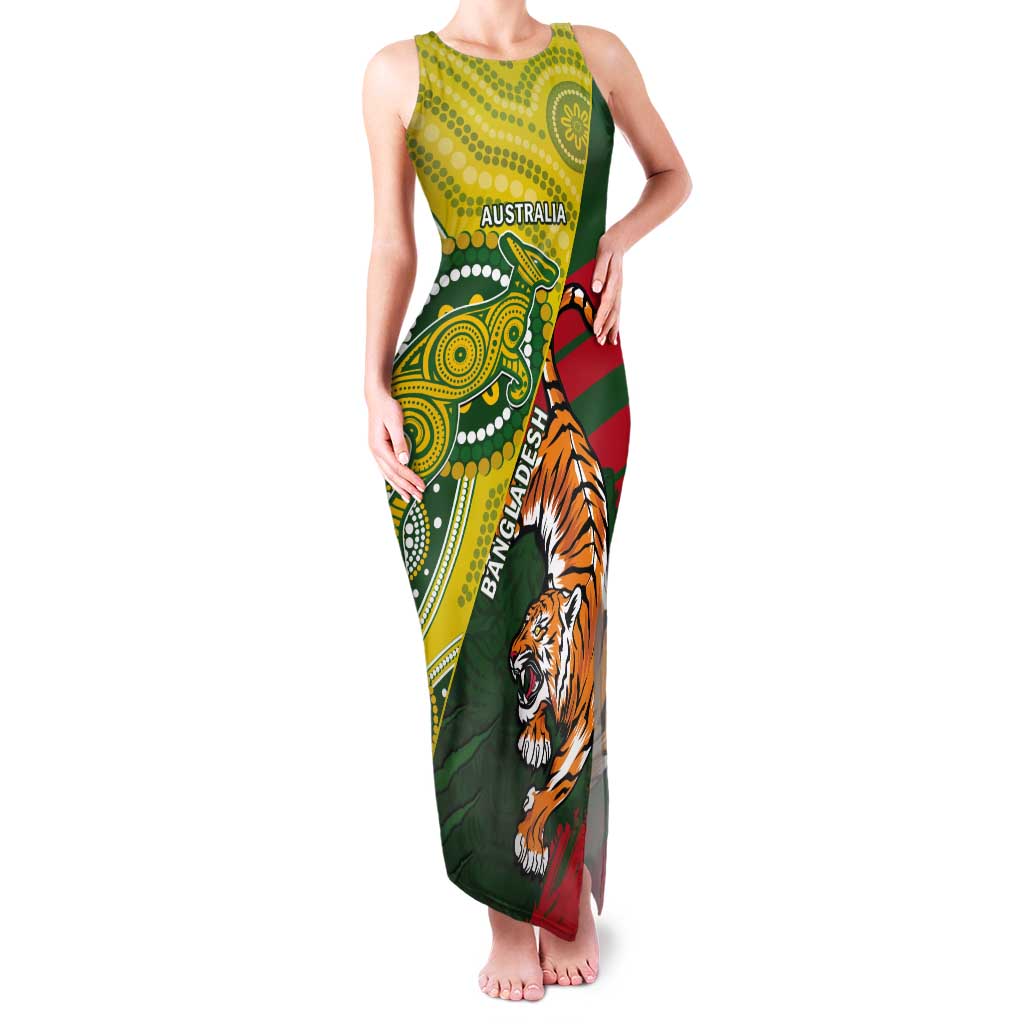 Custom Bangladesh And Australia Cricket Tank Maxi Dress Kangaroo Tiger Together - Wonder Print Shop