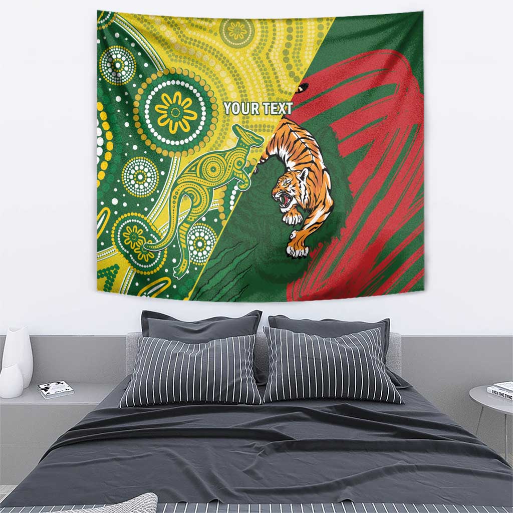 Custom Bangladesh And Australia Cricket Tapestry Kangaroo Tiger Together - Wonder Print Shop