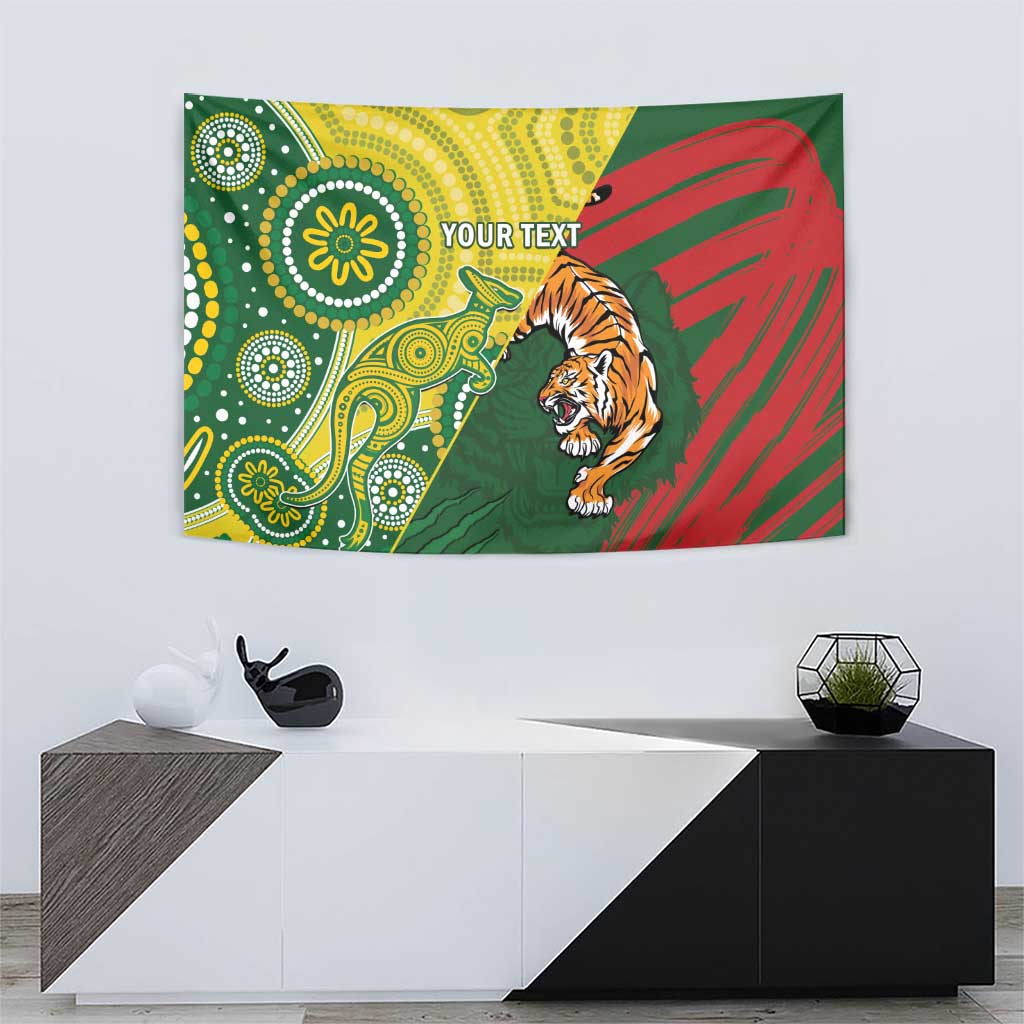 Custom Bangladesh And Australia Cricket Tapestry Kangaroo Tiger Together - Wonder Print Shop