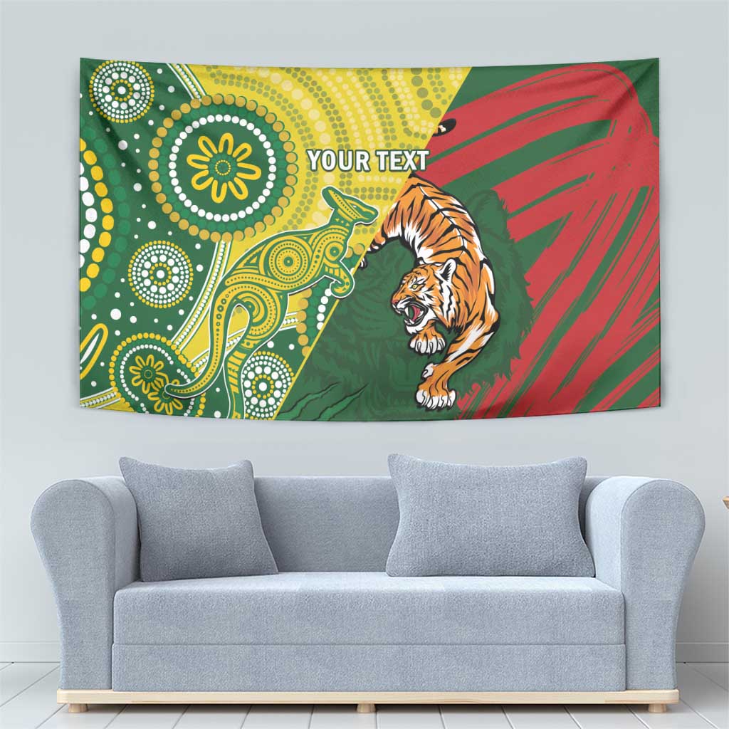 Custom Bangladesh And Australia Cricket Tapestry Kangaroo Tiger Together - Wonder Print Shop