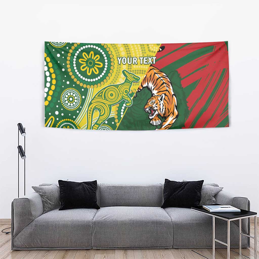 Custom Bangladesh And Australia Cricket Tapestry Kangaroo Tiger Together - Wonder Print Shop