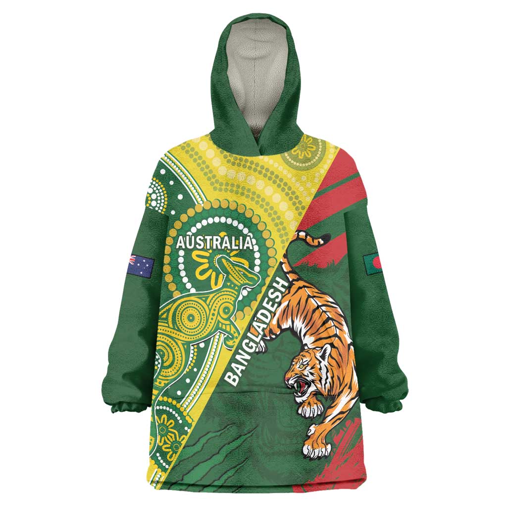 Custom Bangladesh And Australia Cricket Wearable Blanket Hoodie Kangaroo Tiger Together - Wonder Print Shop