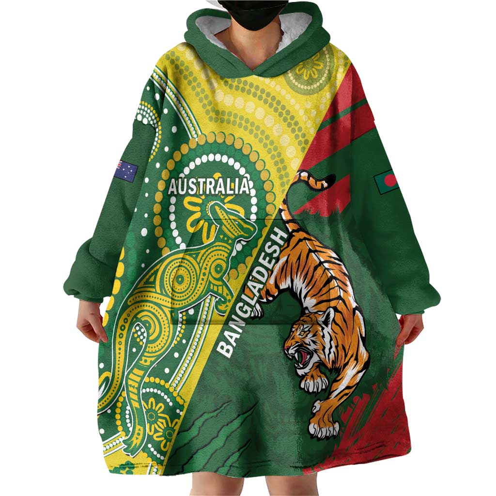 Custom Bangladesh And Australia Cricket Wearable Blanket Hoodie Kangaroo Tiger Together - Wonder Print Shop