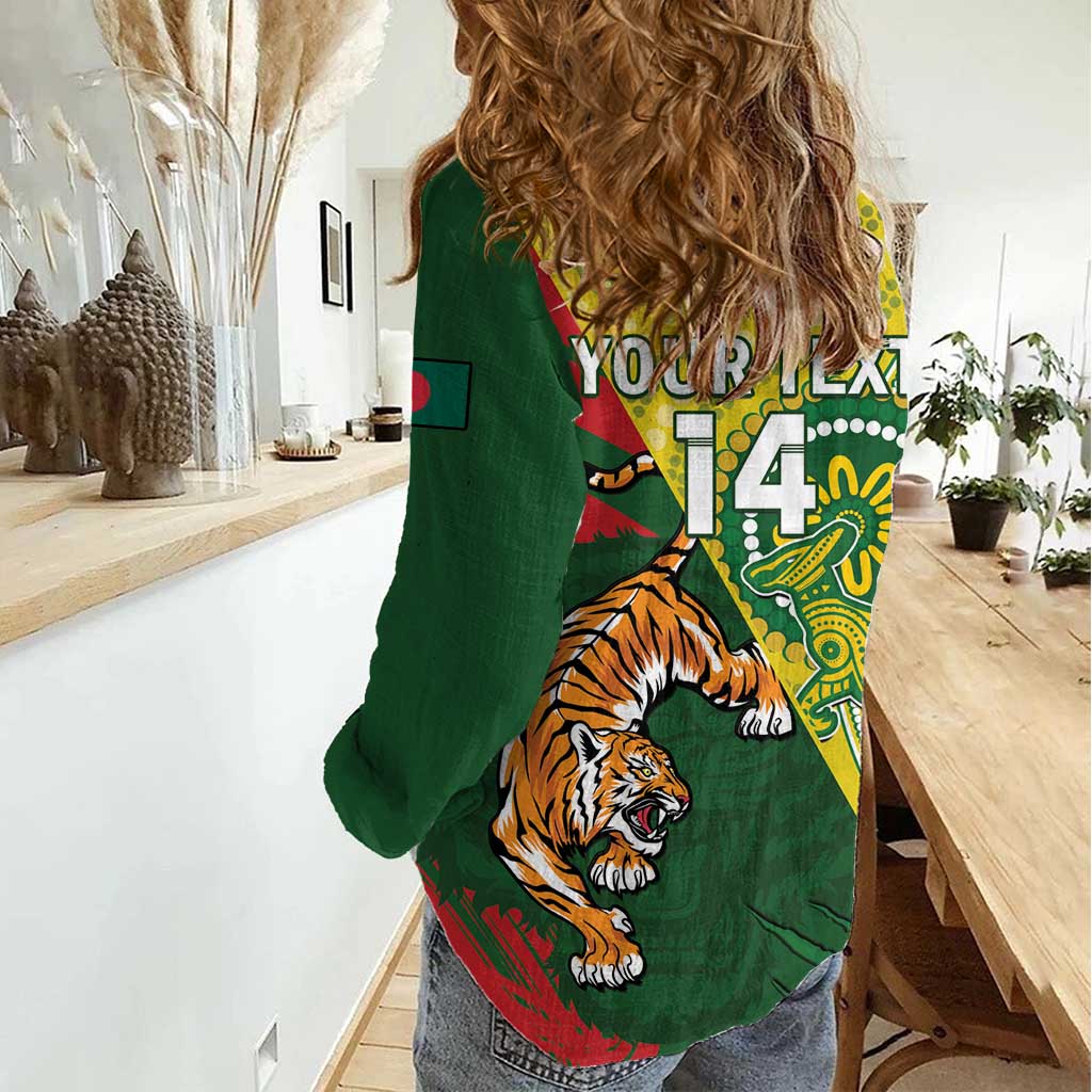 Custom Bangladesh And Australia Cricket Women Casual Shirt Kangaroo Tiger Together - Wonder Print Shop