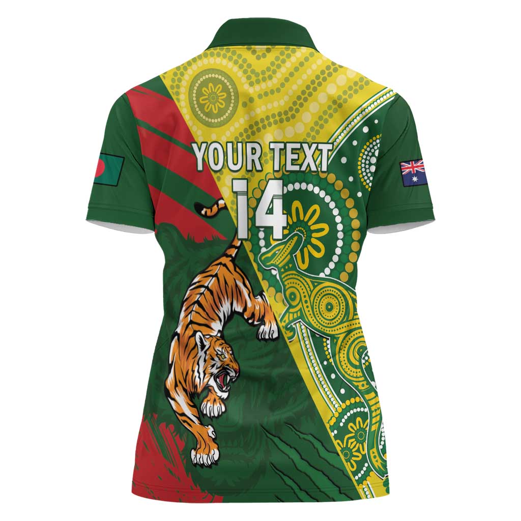 Custom Bangladesh And Australia Cricket Women Polo Shirt Kangaroo Tiger Together - Wonder Print Shop