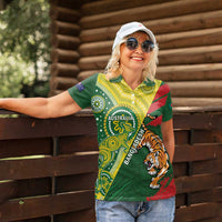 Custom Bangladesh And Australia Cricket Women Polo Shirt Kangaroo Tiger Together - Wonder Print Shop