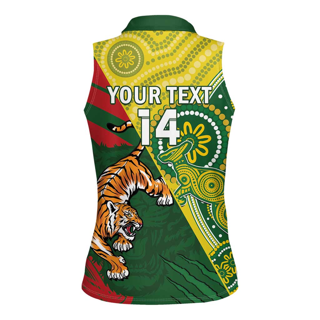 Custom Bangladesh And Australia Cricket Women Sleeveless Polo Shirt Kangaroo Tiger Together - Wonder Print Shop