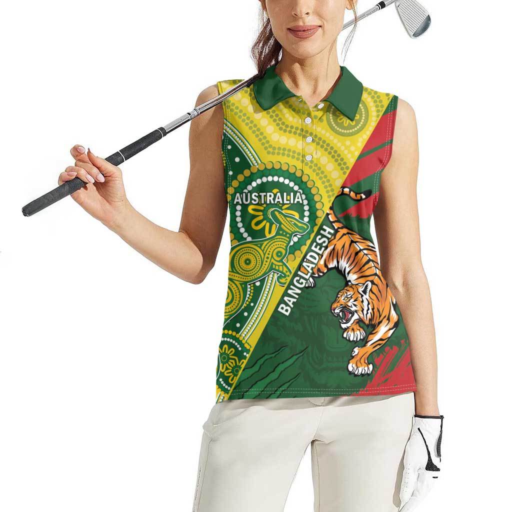 Custom Bangladesh And Australia Cricket Women Sleeveless Polo Shirt Kangaroo Tiger Together - Wonder Print Shop
