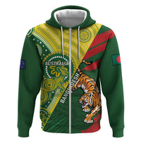 Custom Bangladesh And Australia Cricket Zip Hoodie Kangaroo Tiger Together - Wonder Print Shop