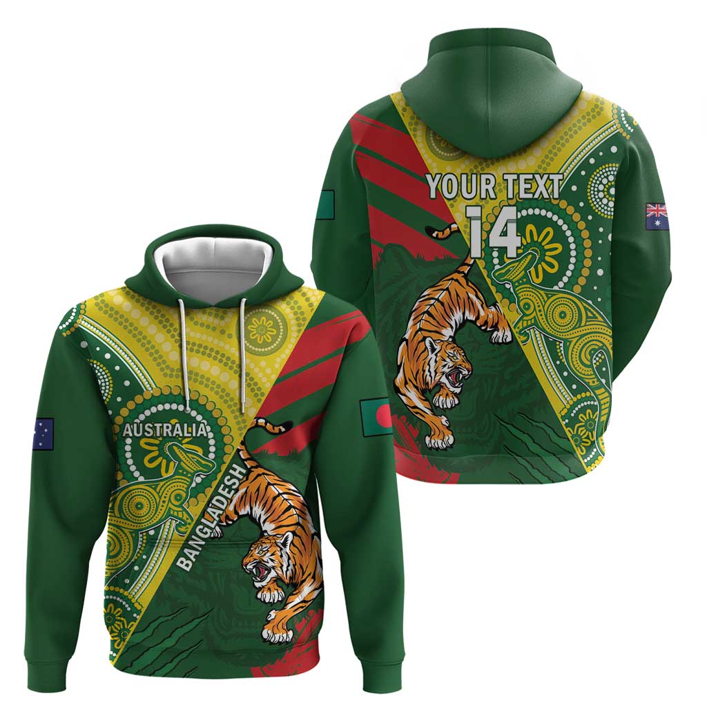 Custom Bangladesh And Australia Cricket Zip Hoodie Kangaroo Tiger Together - Wonder Print Shop