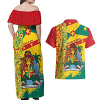 Grenada Couples Matching Off Shoulder Maxi Dress and Hawaiian Shirt Gwenad Nutmeg Island of Spice - Wonder Print Shop
