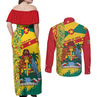 Grenada Couples Matching Off Shoulder Maxi Dress and Long Sleeve Button Shirt Gwenad Nutmeg Island of Spice - Wonder Print Shop